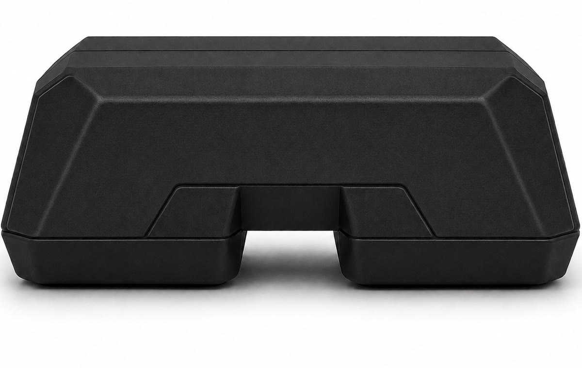 Trampoline Weights — matte-black molded HDPE weight, front view